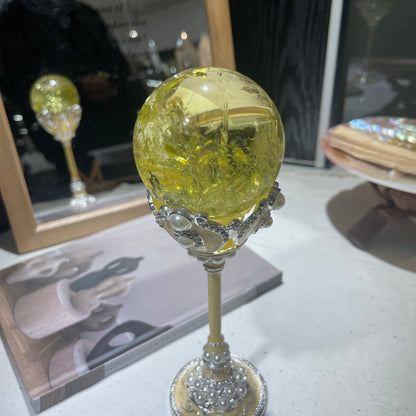 Natural citrine raw ice sphere for wealth and energy healing