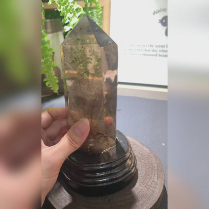 Witness how this smoky quartz ice point creates a protective energy field while maintaining crystal clarity. Perfect for grounding and space cleansing.