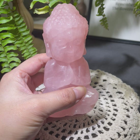 Watch how this rose quartz baby buddha radiates loving energy for emotional healing and spiritual protection. Perfect for meditation, altar decor, and heart chakra work. Embrace compassion today!