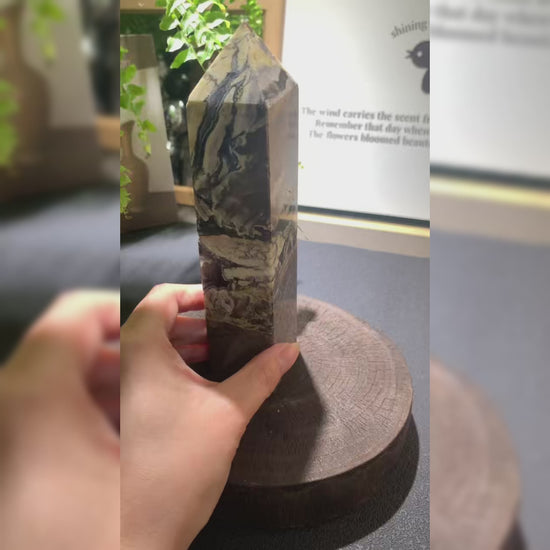 Experience the deep grounding energy of volcanic agate as it stabilizes your space and protects your aura. Perfect for meditation and energy clearing.