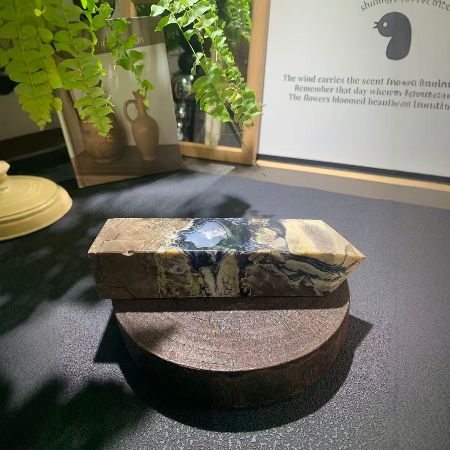 Root chakra grounding with volcanic agate crystal