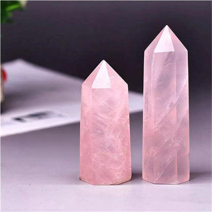The rose quartz column placed on the bedside table promotes peaceful sleep and harmonious emotional energy
