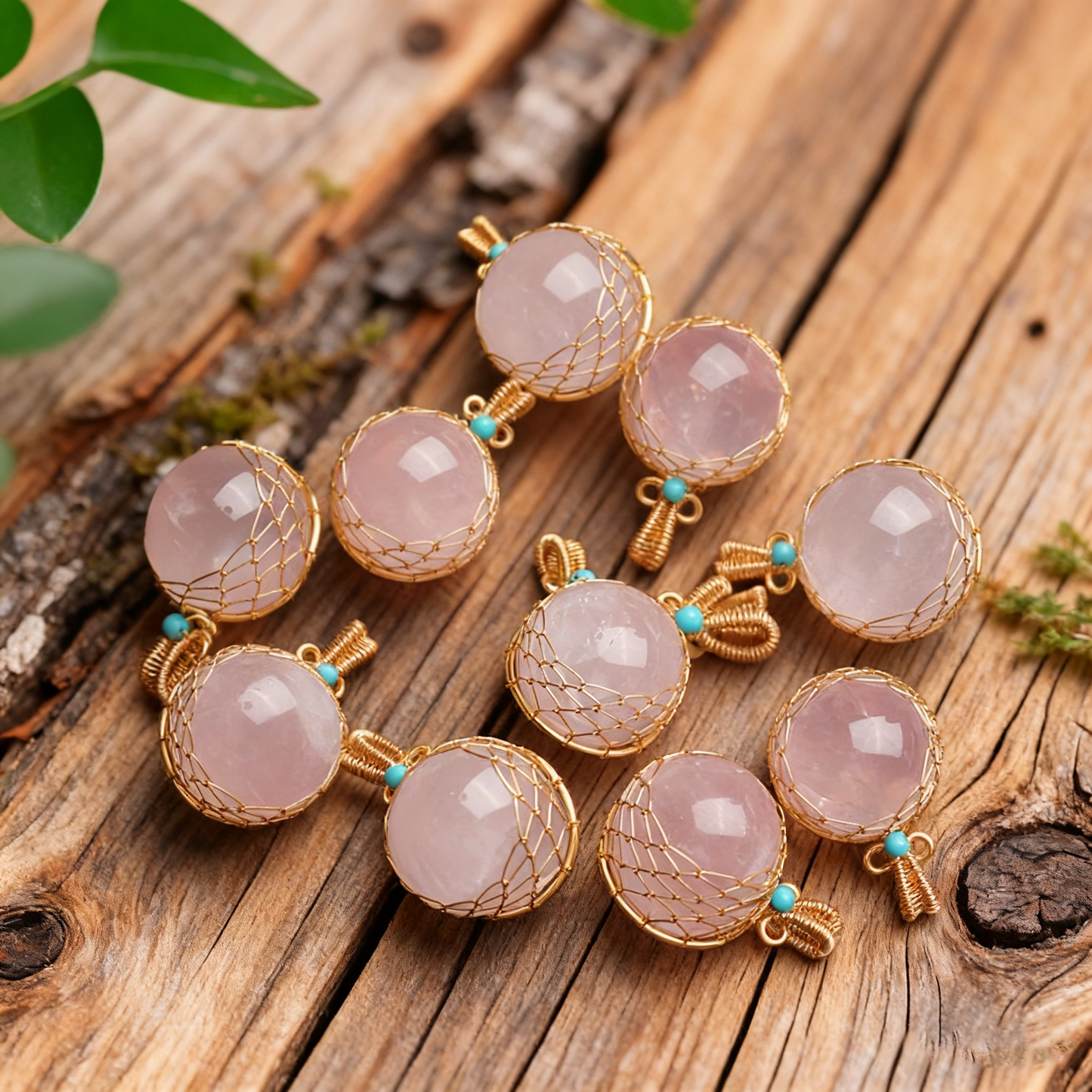 Natural rose quartz sphere pendant for love and emotional healing