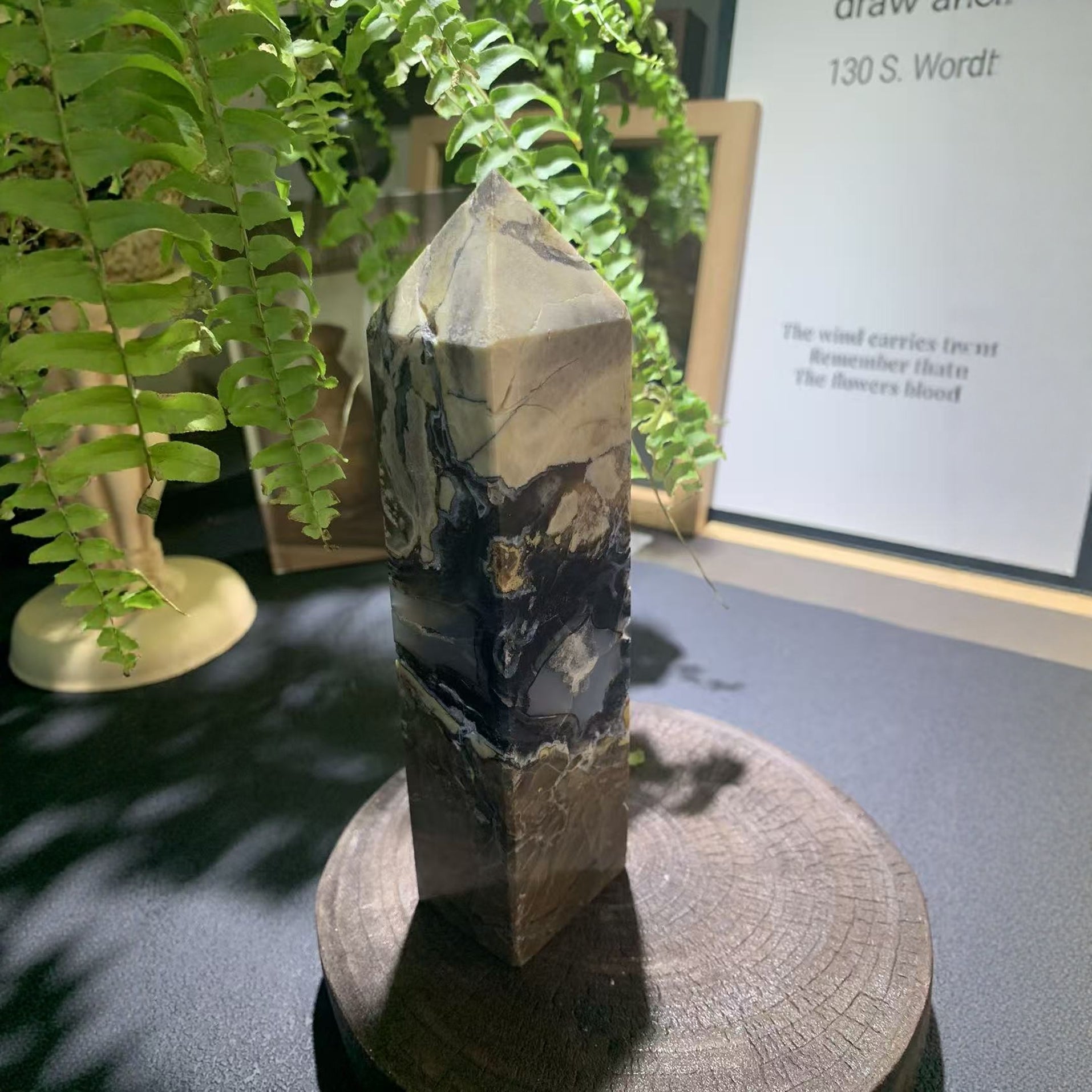 Natural volcanic agate single terminated point with banding patterns